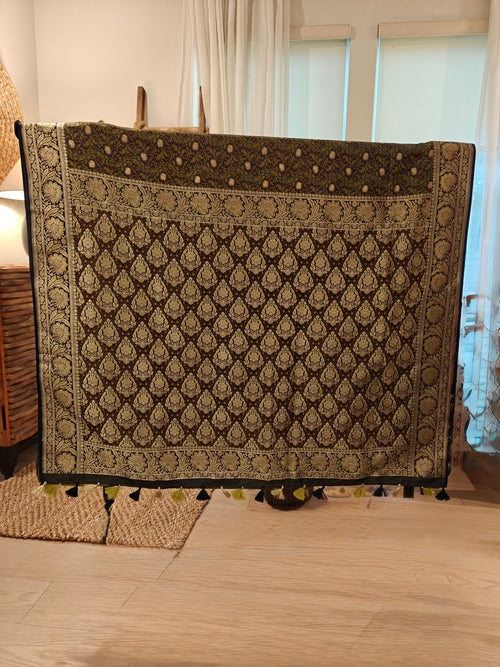 Brown Green Katan Silk Jamdani