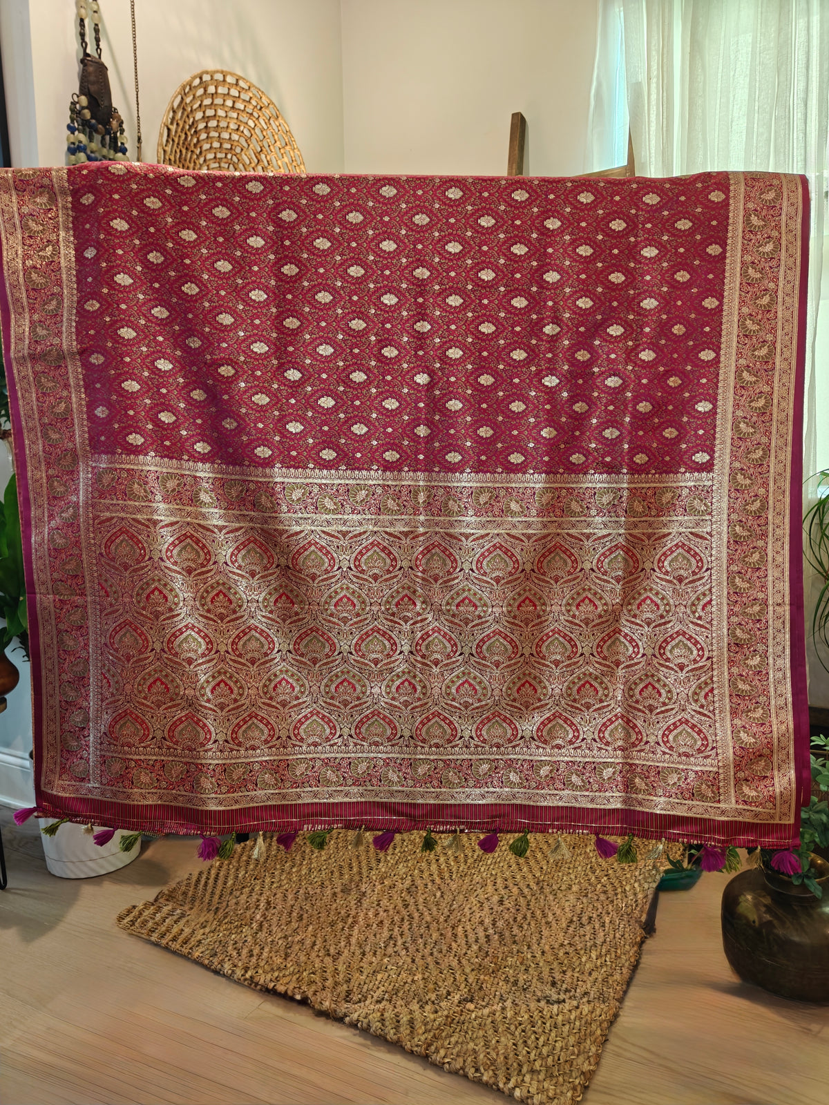 Rani Pink Katan Silk Jamdani