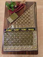 Brown Green Katan Silk Jamdani