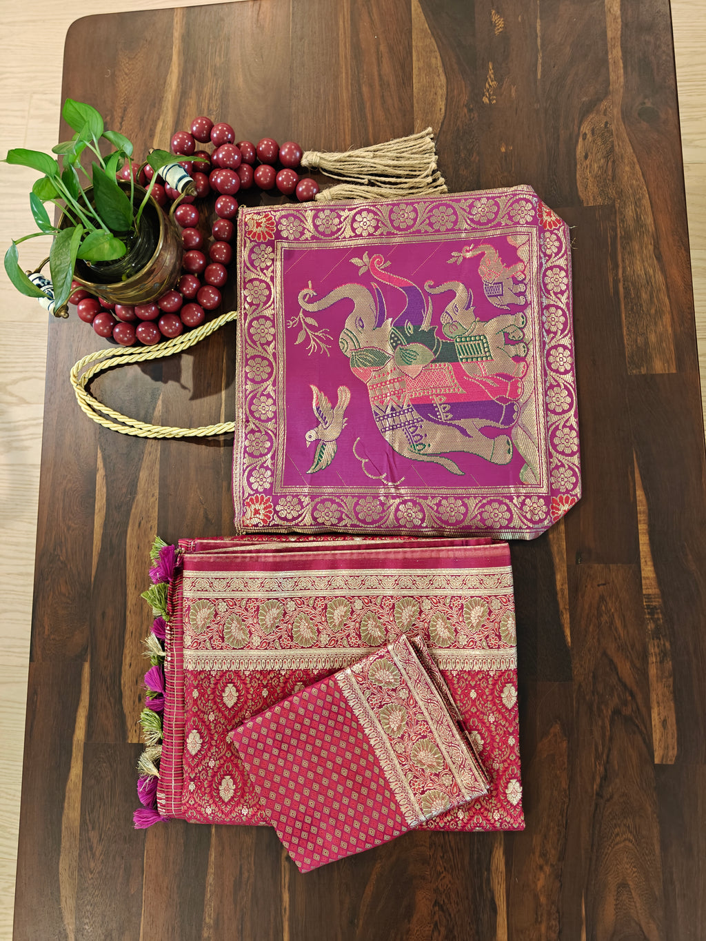 Rani Pink Katan Silk Jamdani
