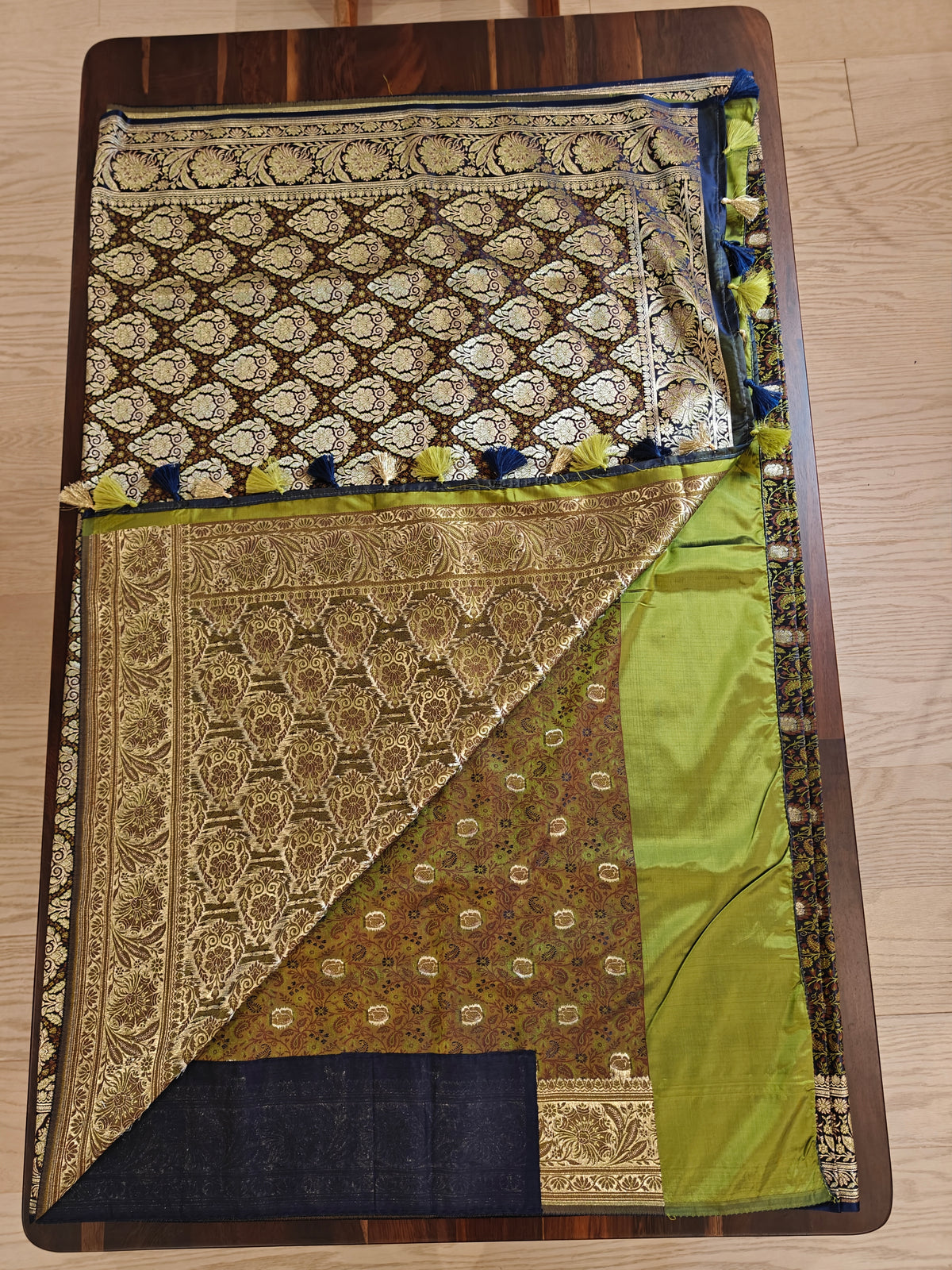 Brown Green Katan Silk Jamdani